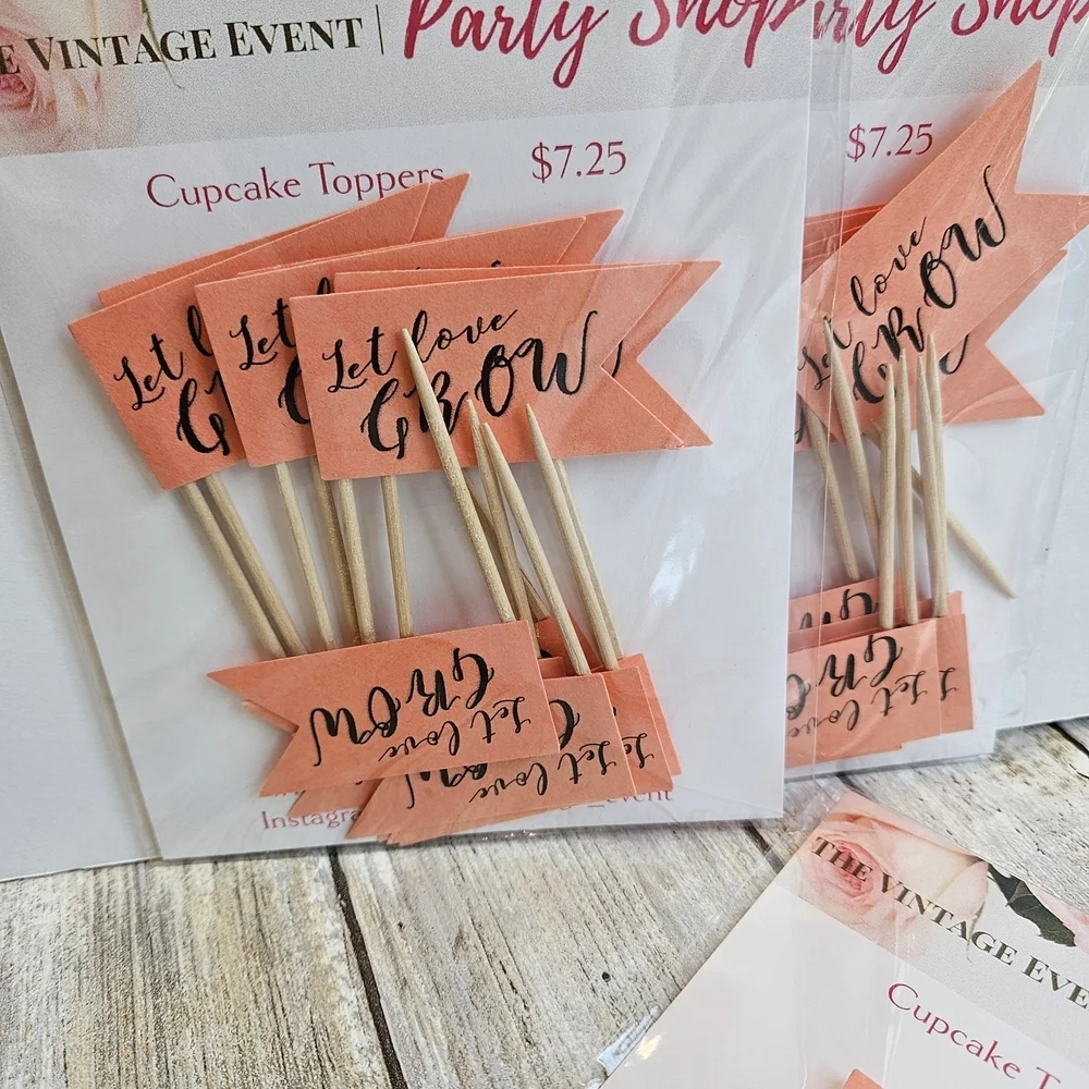 36 Coral, LET LOVE GROW Cupcake Toppers